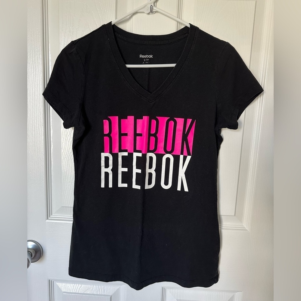 Reebok Black Tee with Pink and White Logo